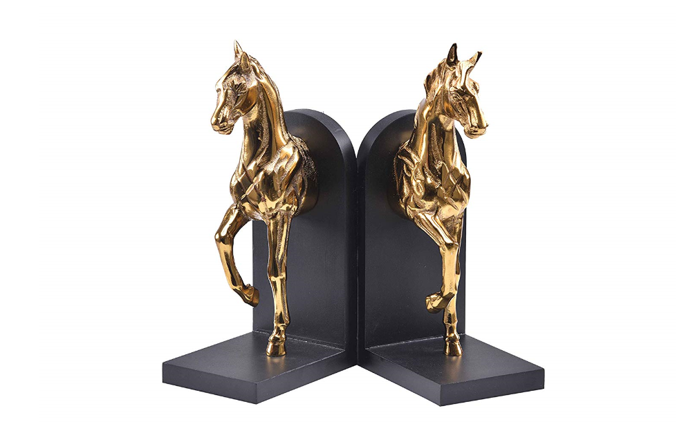 Gold Buzzy Galloping horse bookend set of 2