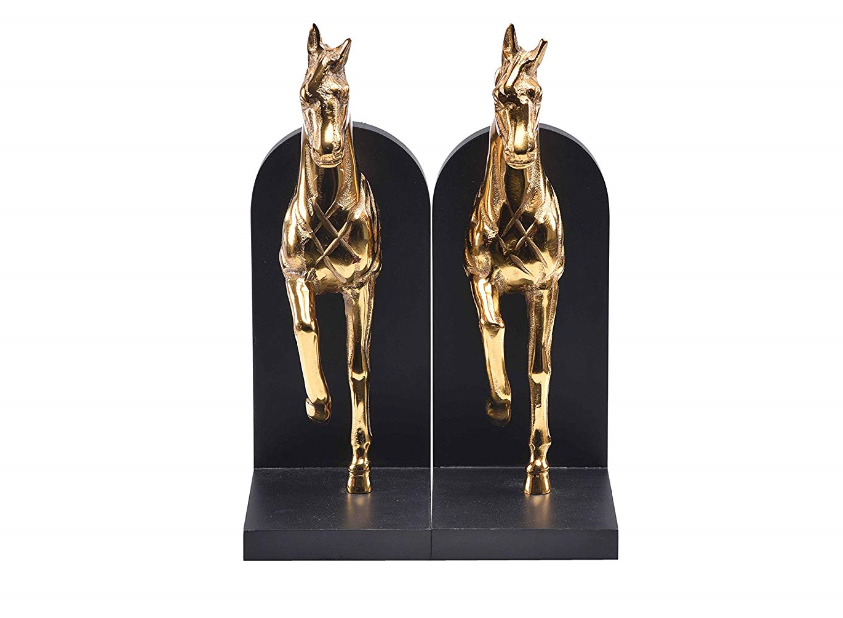 Gold Buzzy Galloping horse bookend set of 2