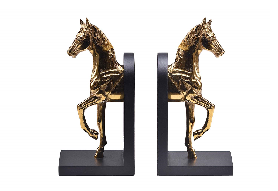 Gold Buzzy Galloping horse bookend set of 2