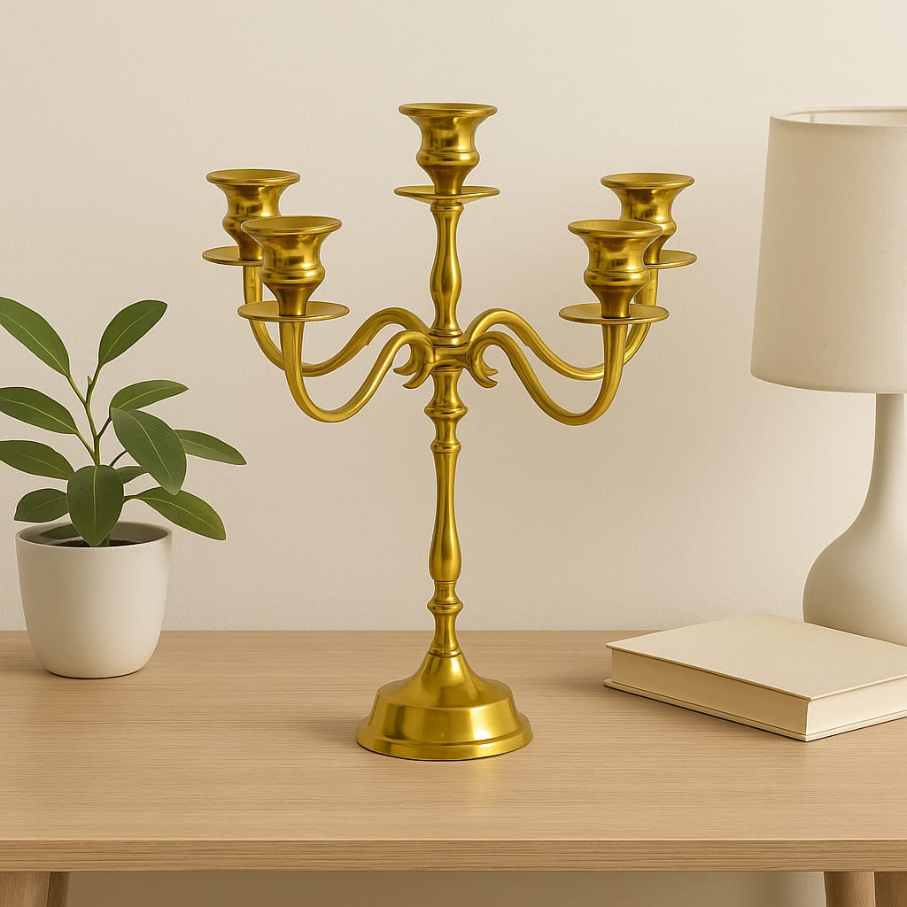 Tara 5 Arm Gold Candleholder