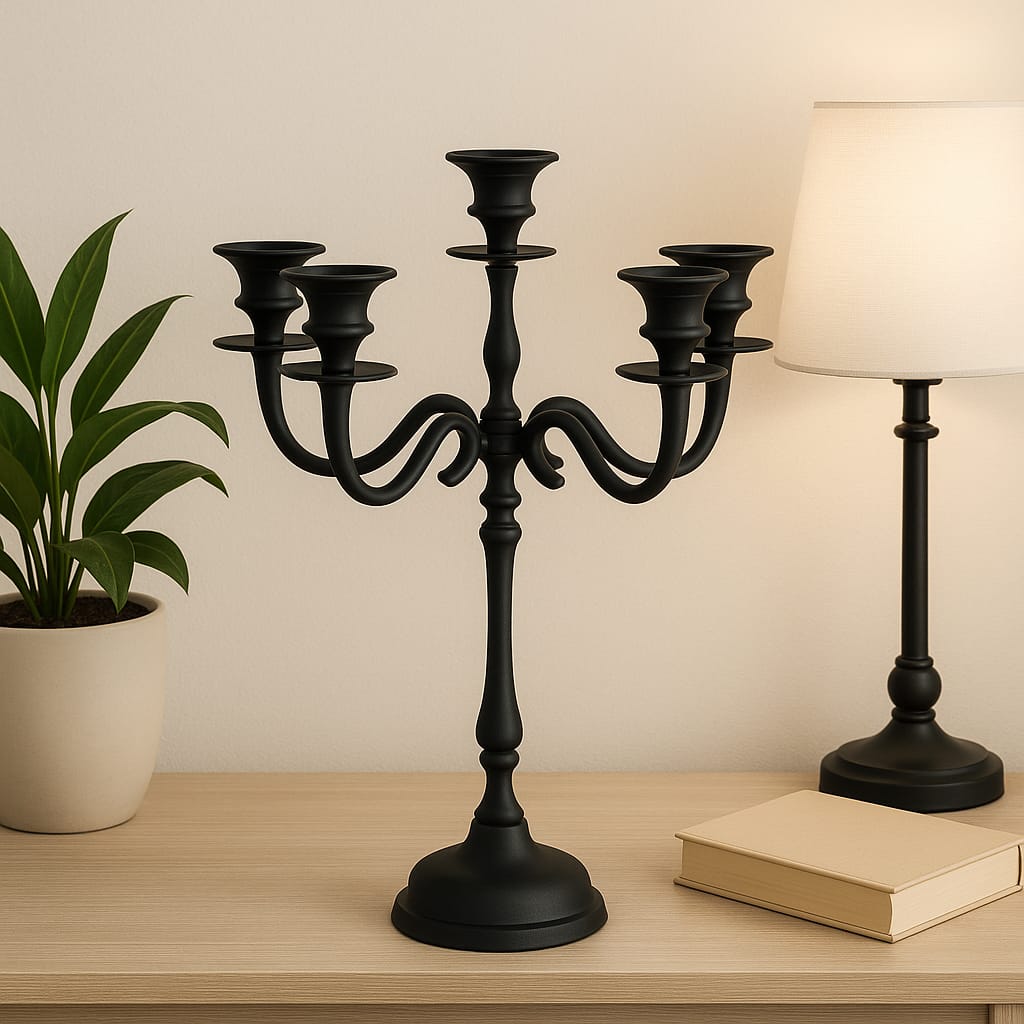 Evara Black 5 Arm Candleholder