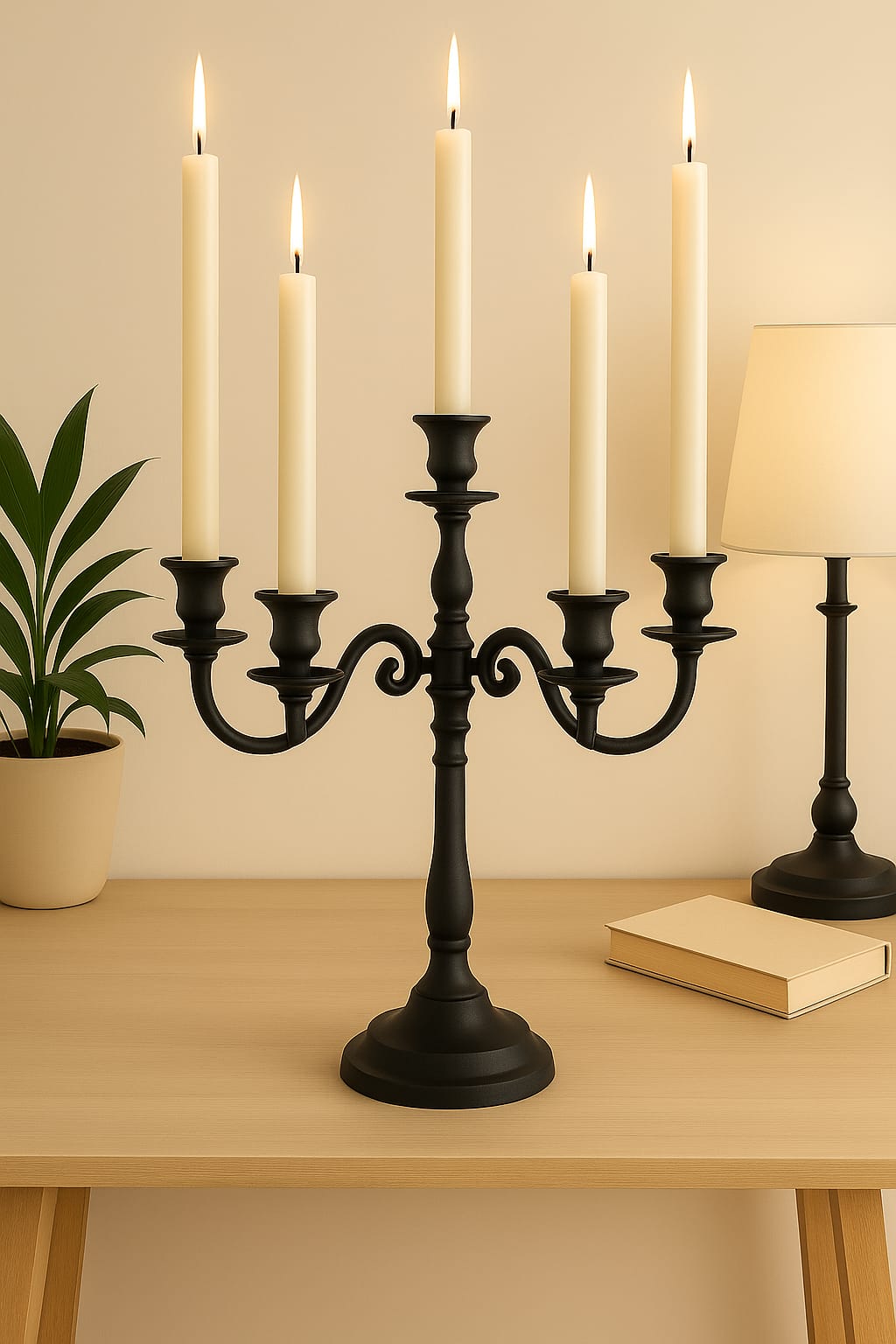 Evara Black 5 Arm Candleholder