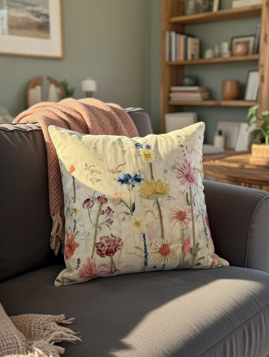 Morning Bloom Embroidered Cushion w/Filler