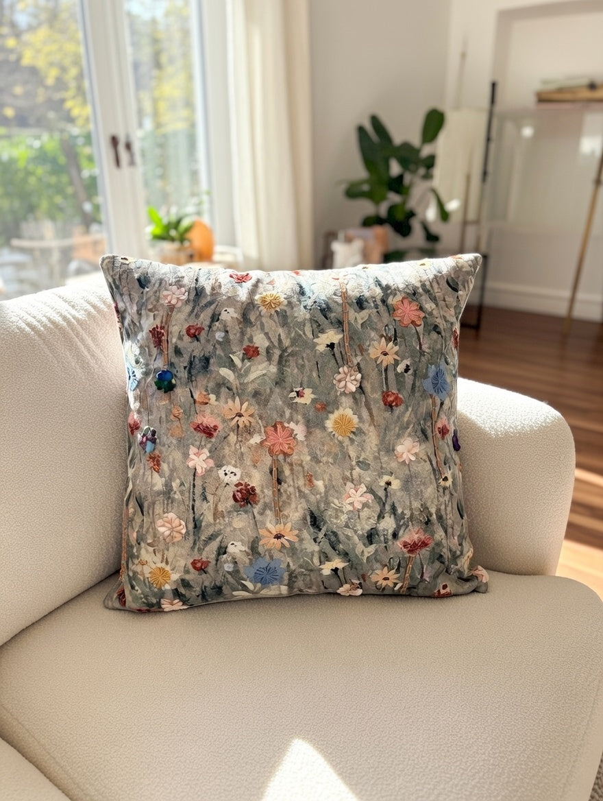 Meadow Mist Floral Cushion Cover w/Filler
