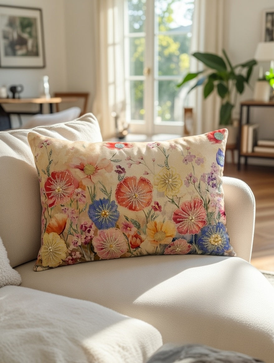 Wild Meadow Bloom Rectangular Cushion w/Filler