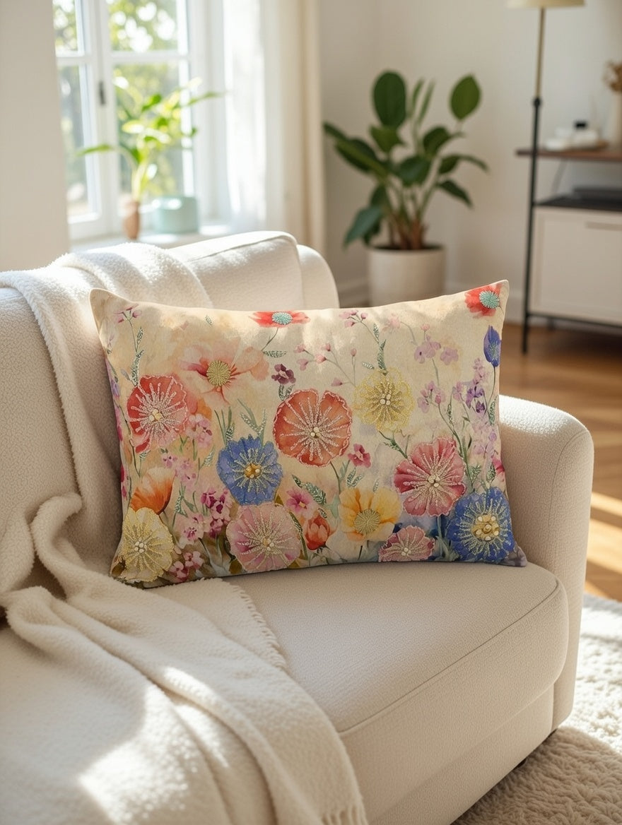 Wild Meadow Bloom Rectangular Cushion w/Filler