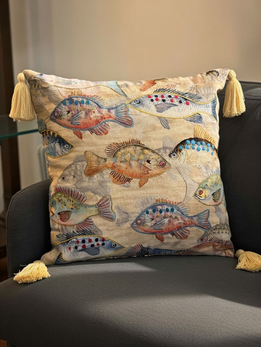 Coastal Tale Embroidered Cushion w/Filler