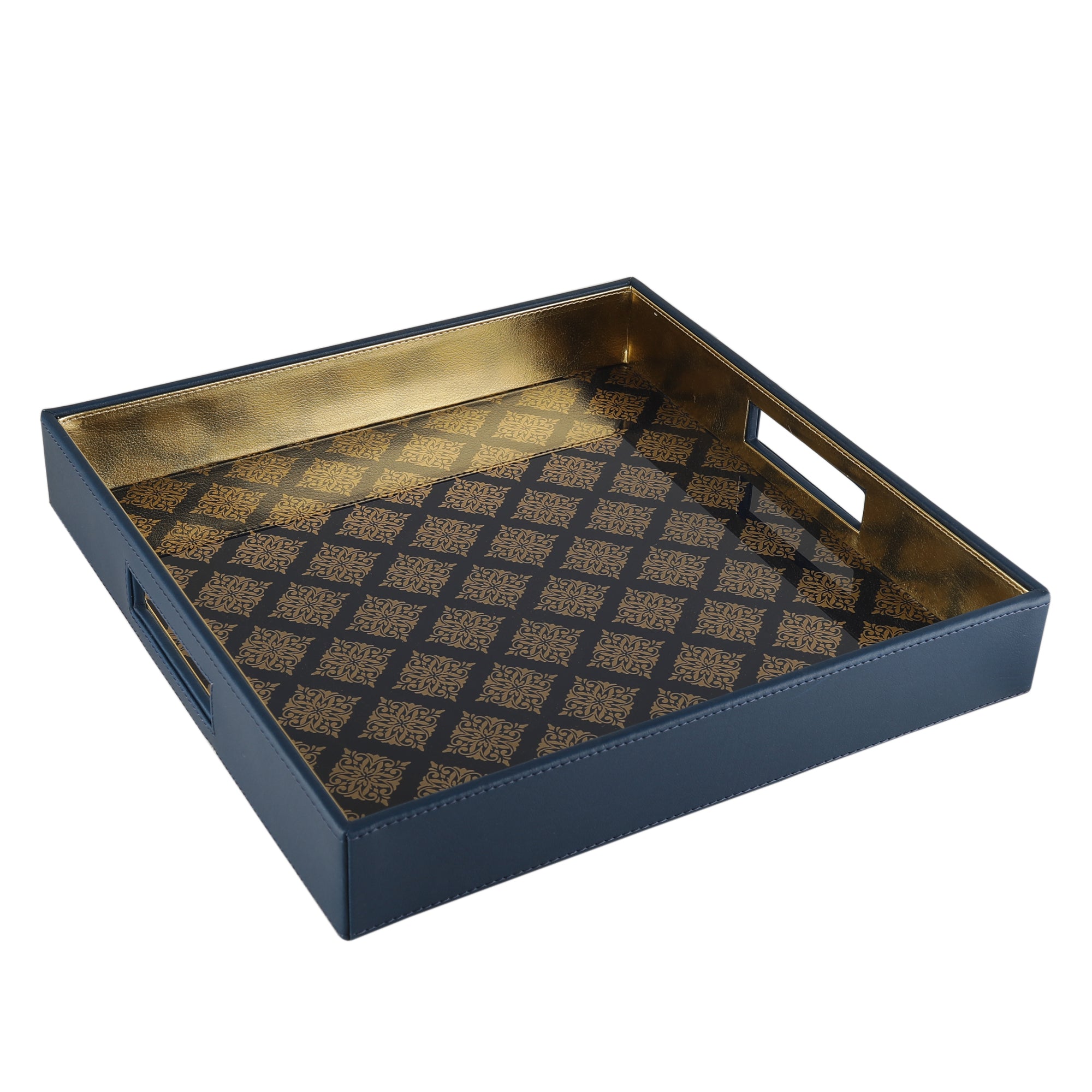 Bikaner Royal Blue Glass Printed Square Tray