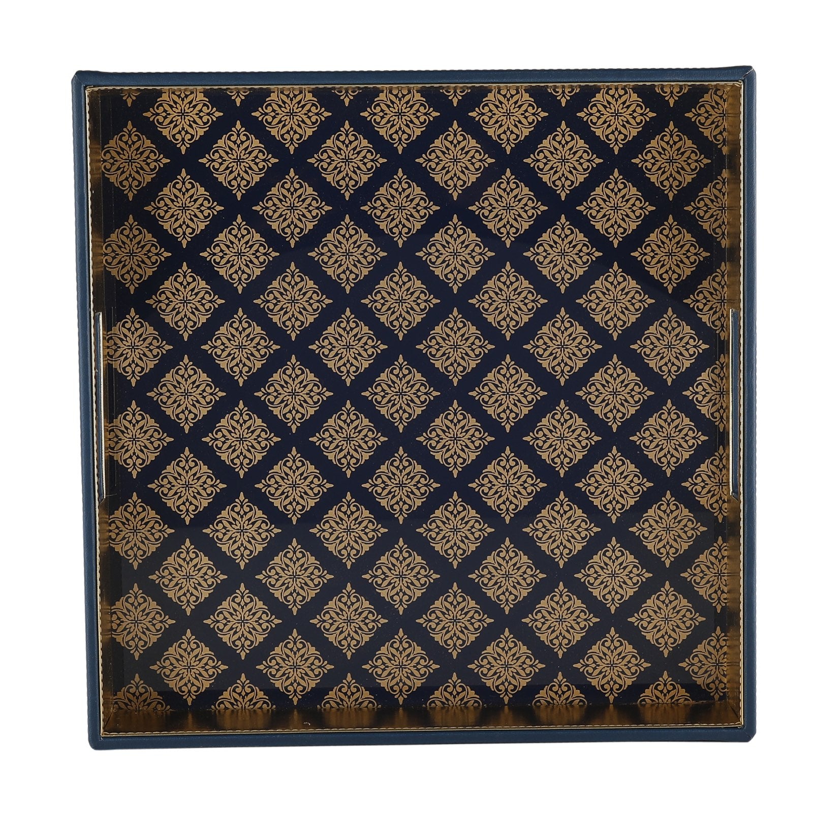 Bikaner Royal Blue Glass Printed Square Tray