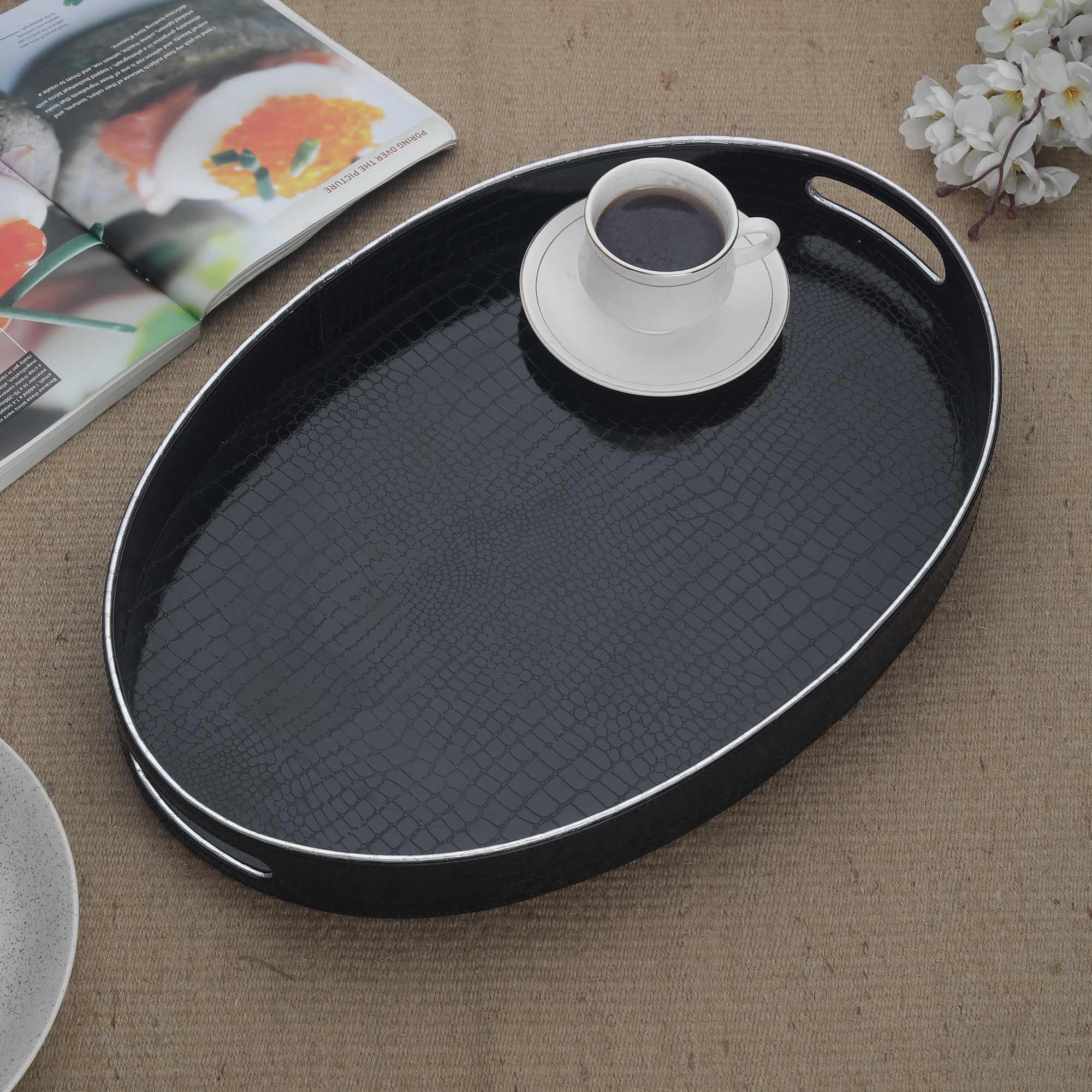 Aurora Black & Silver Oval Tray