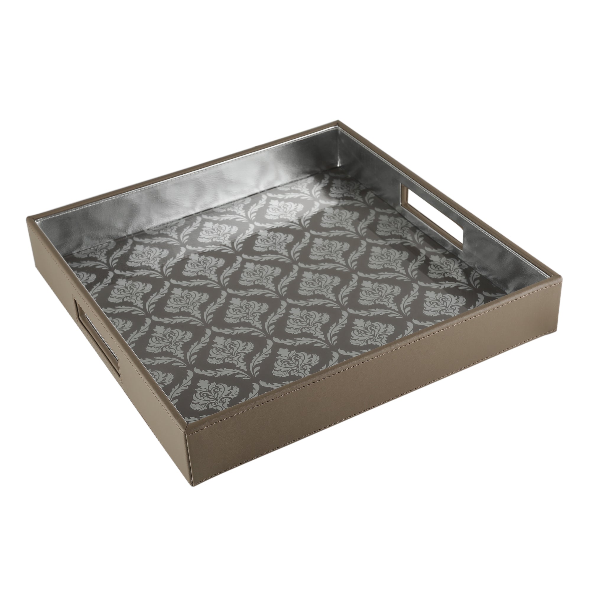 Coonoor Beige Glass Printed Square Tray