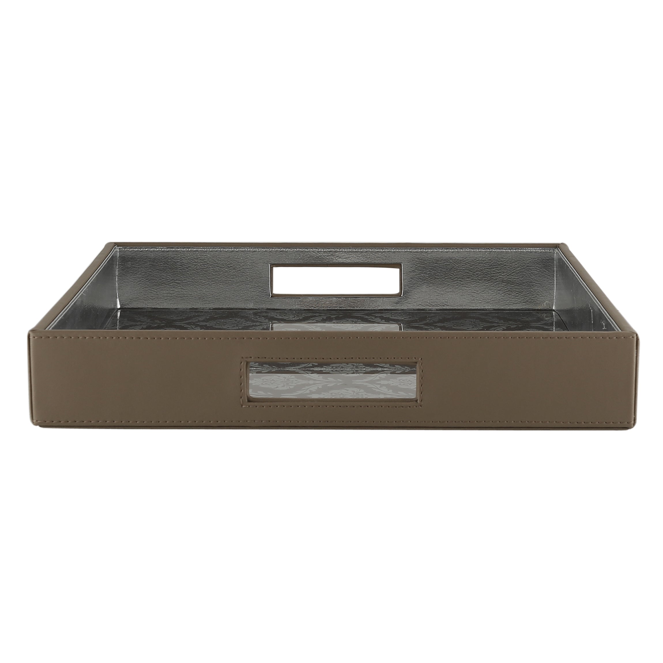 Coonoor Beige Glass Printed Square Tray