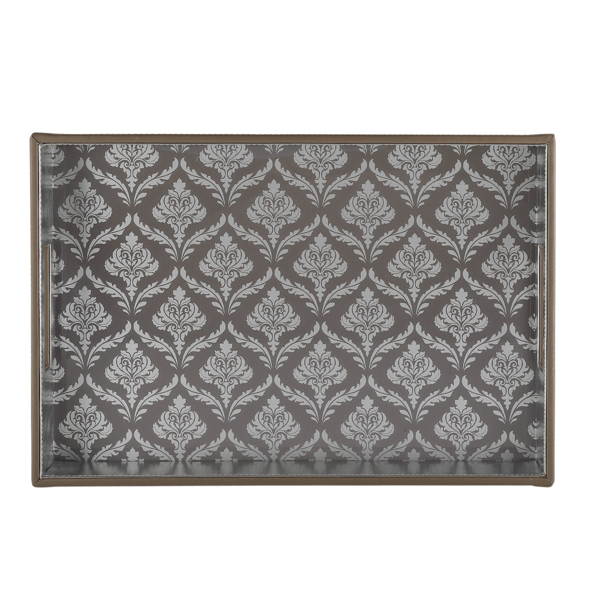 Coonoor Beige Glass Printed Rectangle Tray