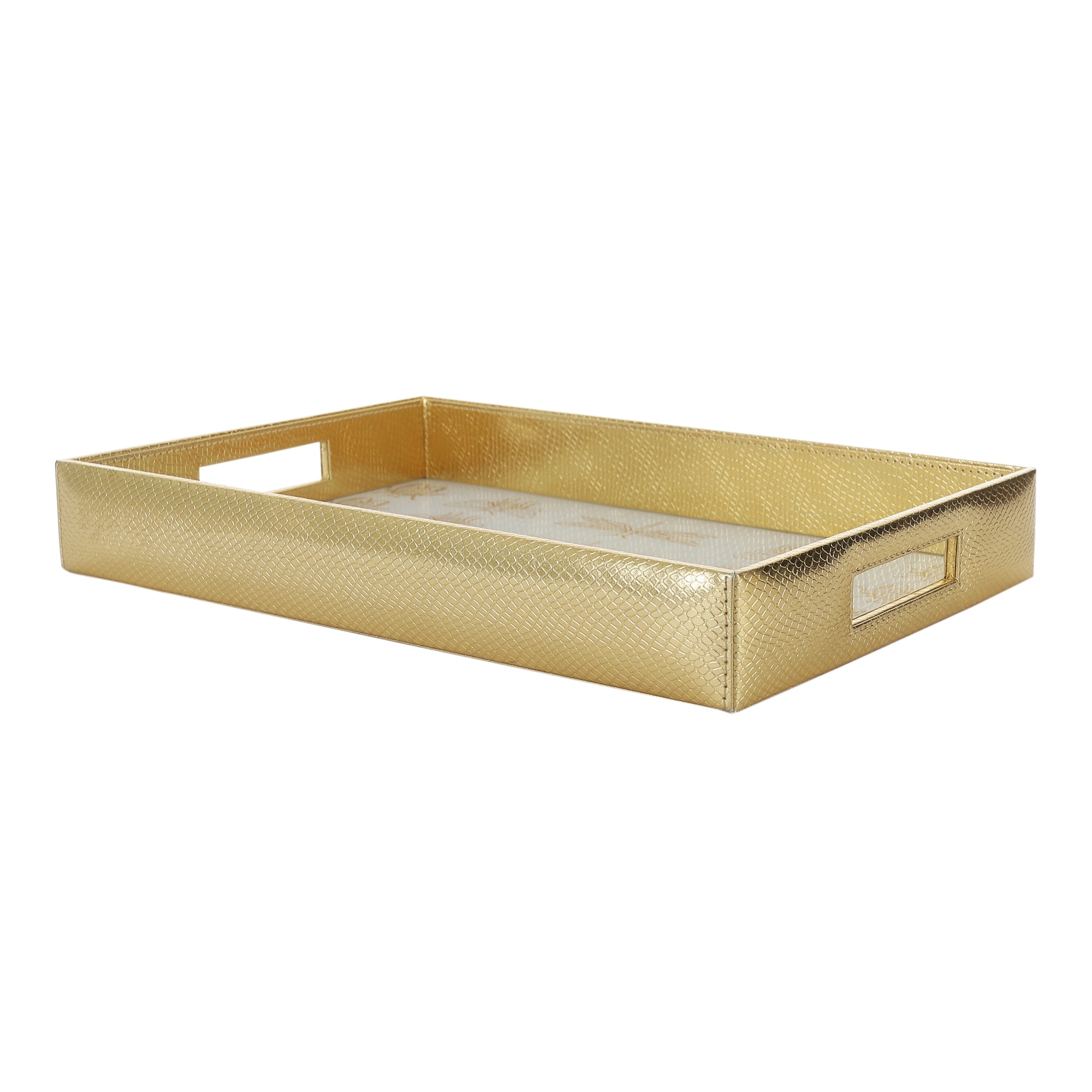 Pearl White & Gold Printed Rectangular Tray