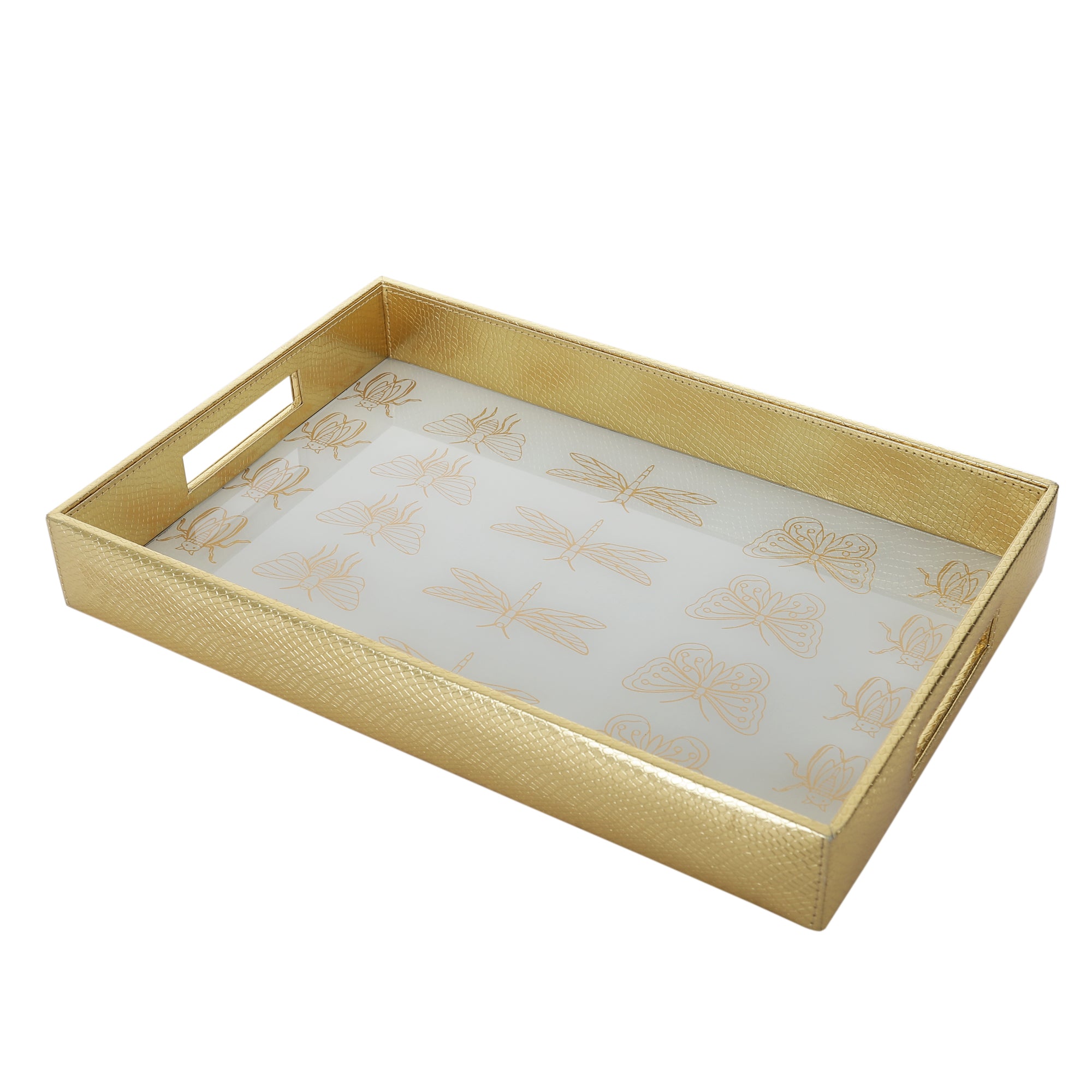 Pearl White & Gold Printed Rectangular Tray