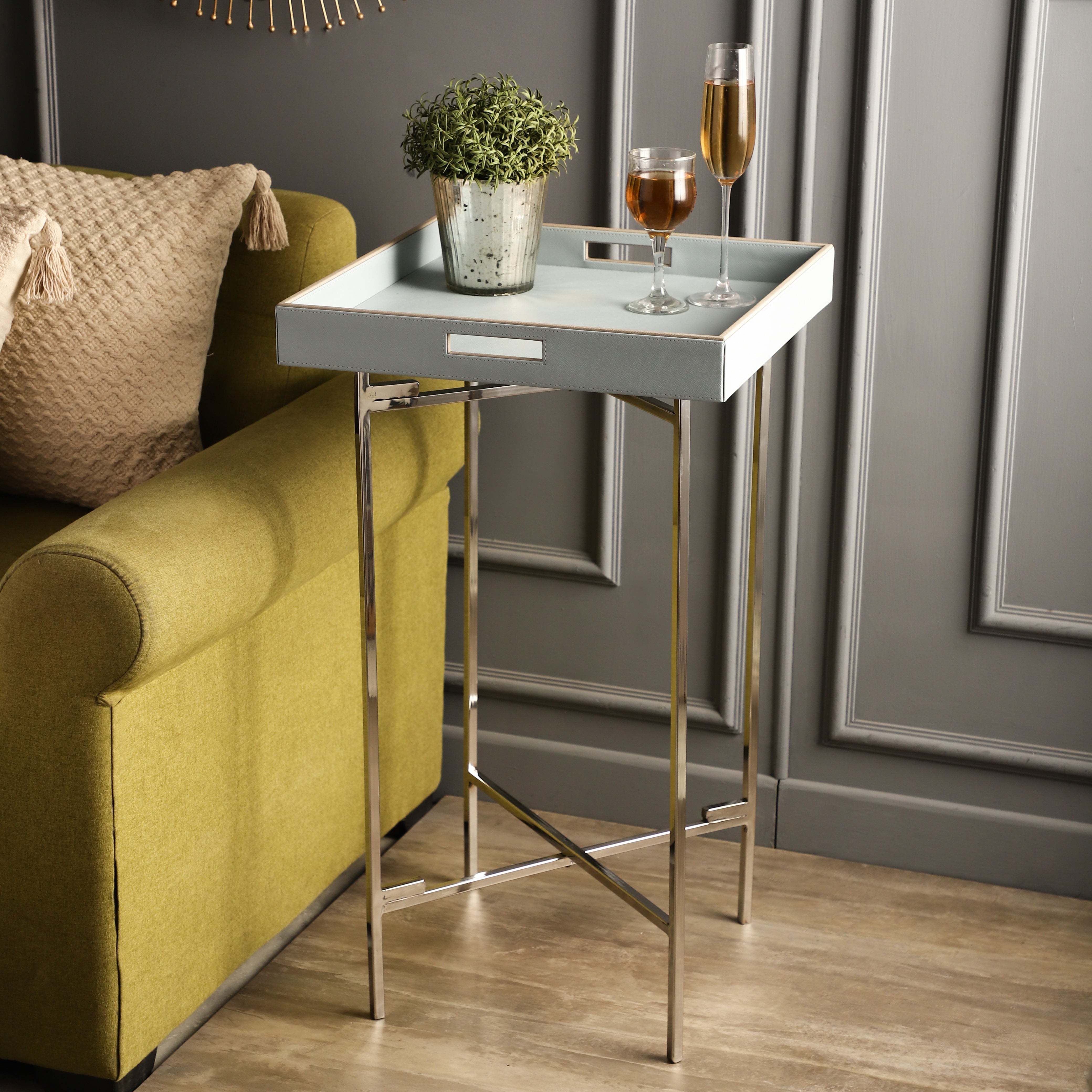 Azure Ice Blue Nickel Butler Tray Table