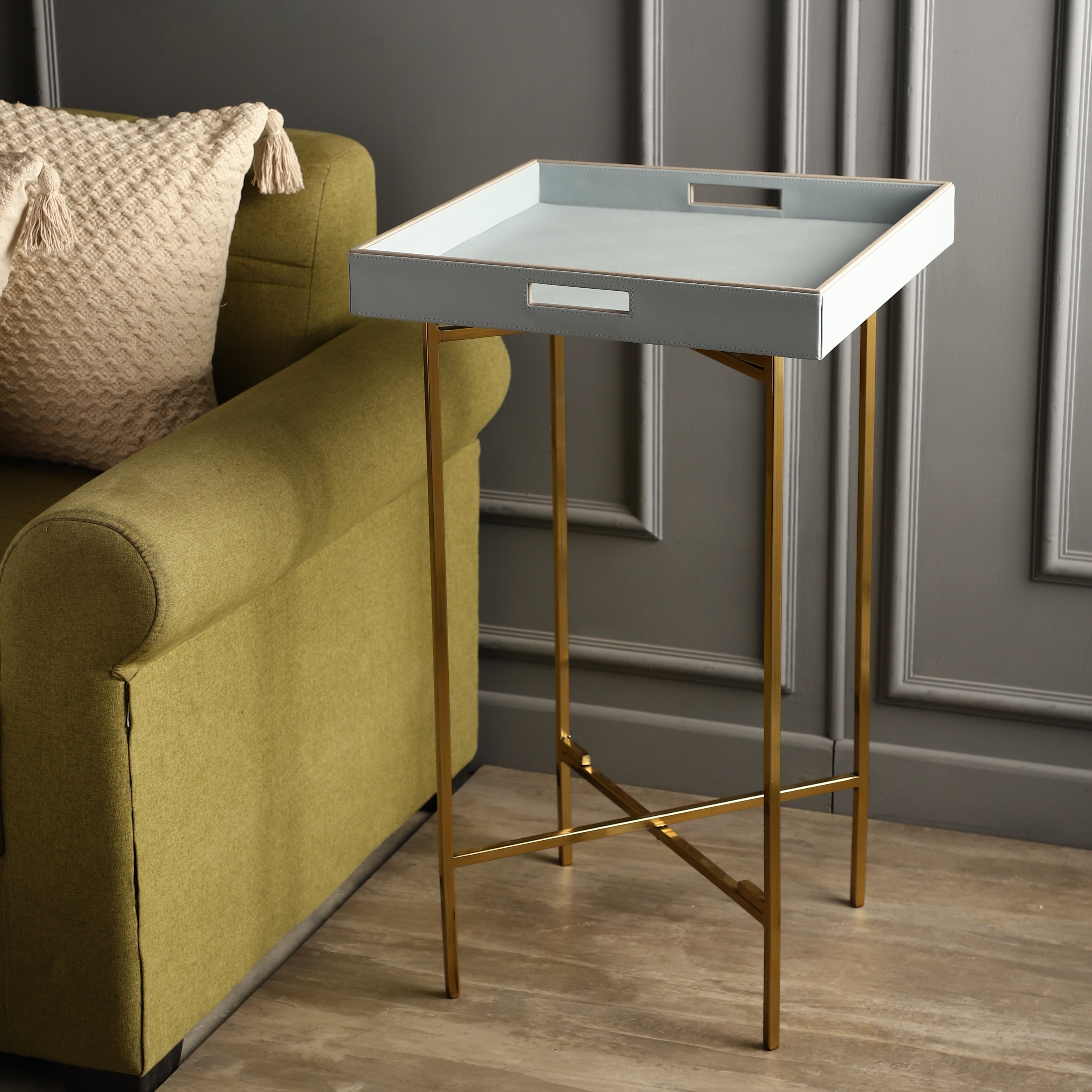 Azure Ice Blue Gold Butler Tray Table