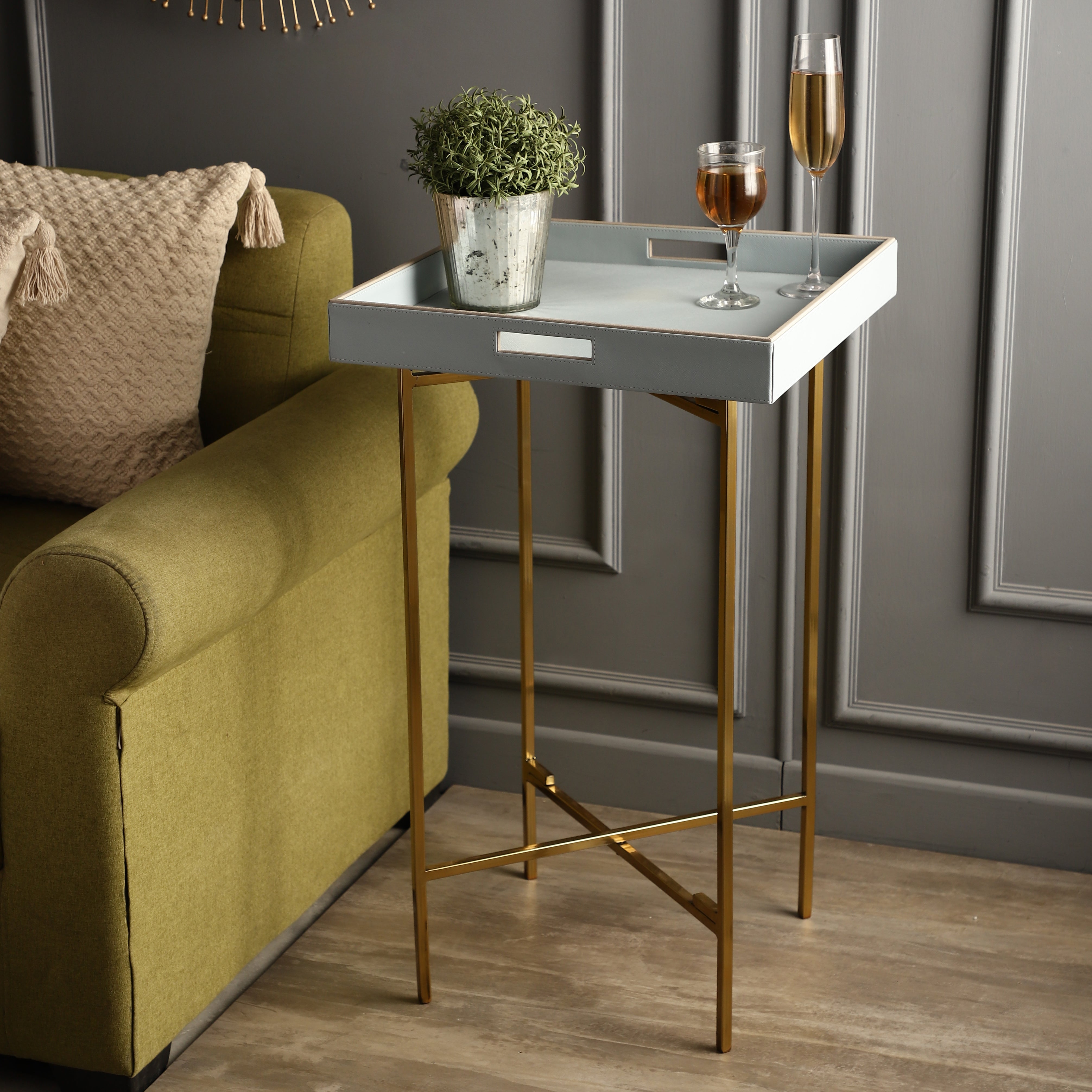 Azure Ice Blue Gold Butler Tray Table