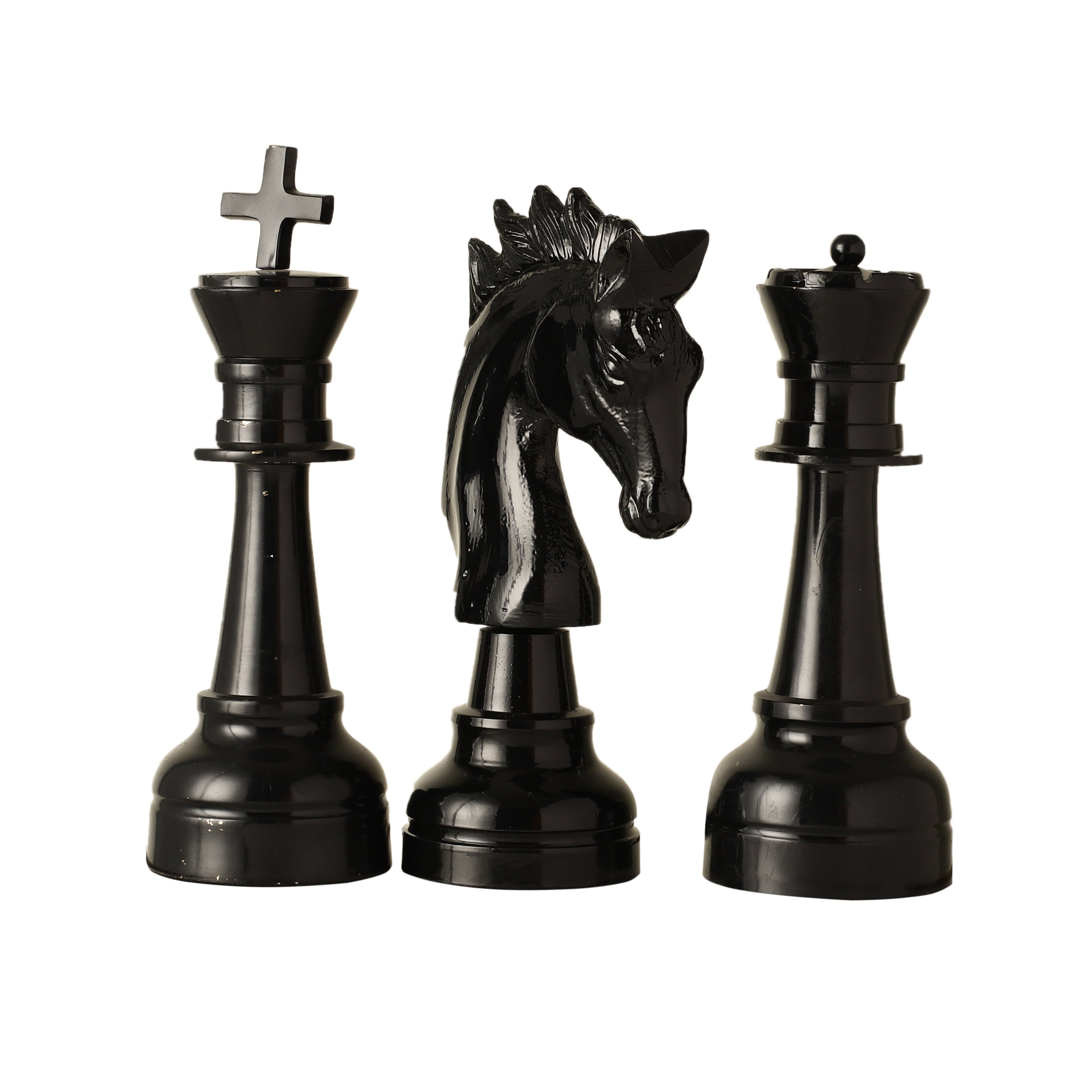 Oversized Chess Decorative Glossy Black Accent Set of 3