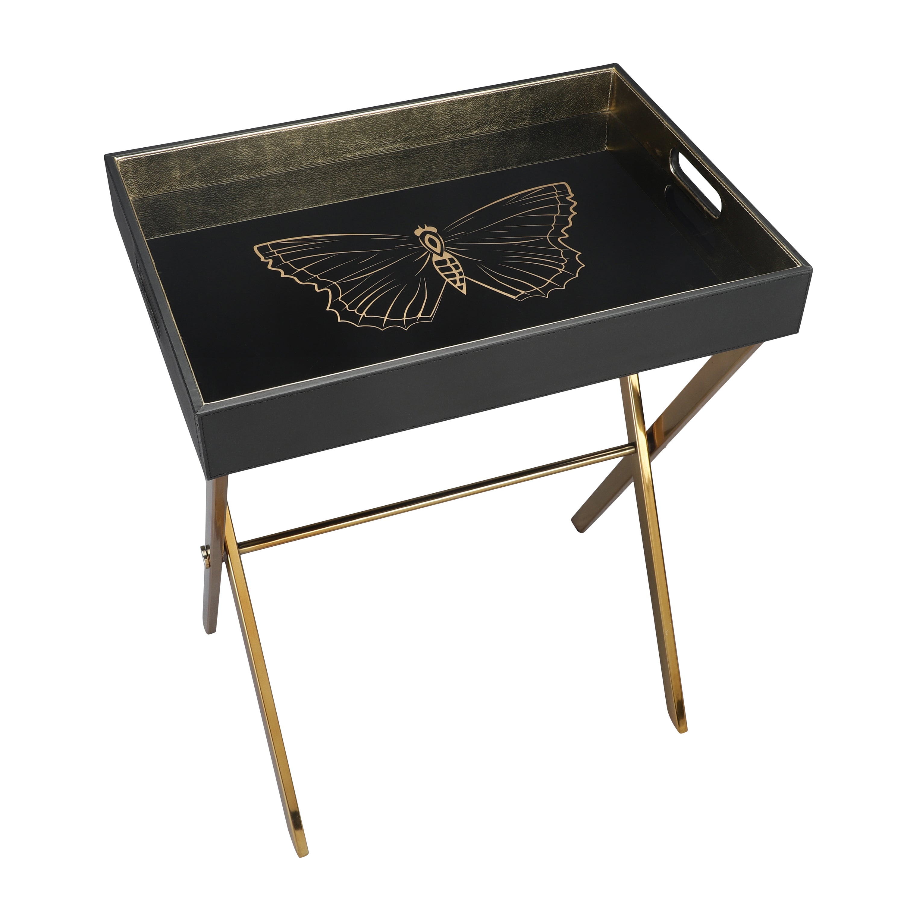 Zahara Butterfly Gold Butler Tray Table