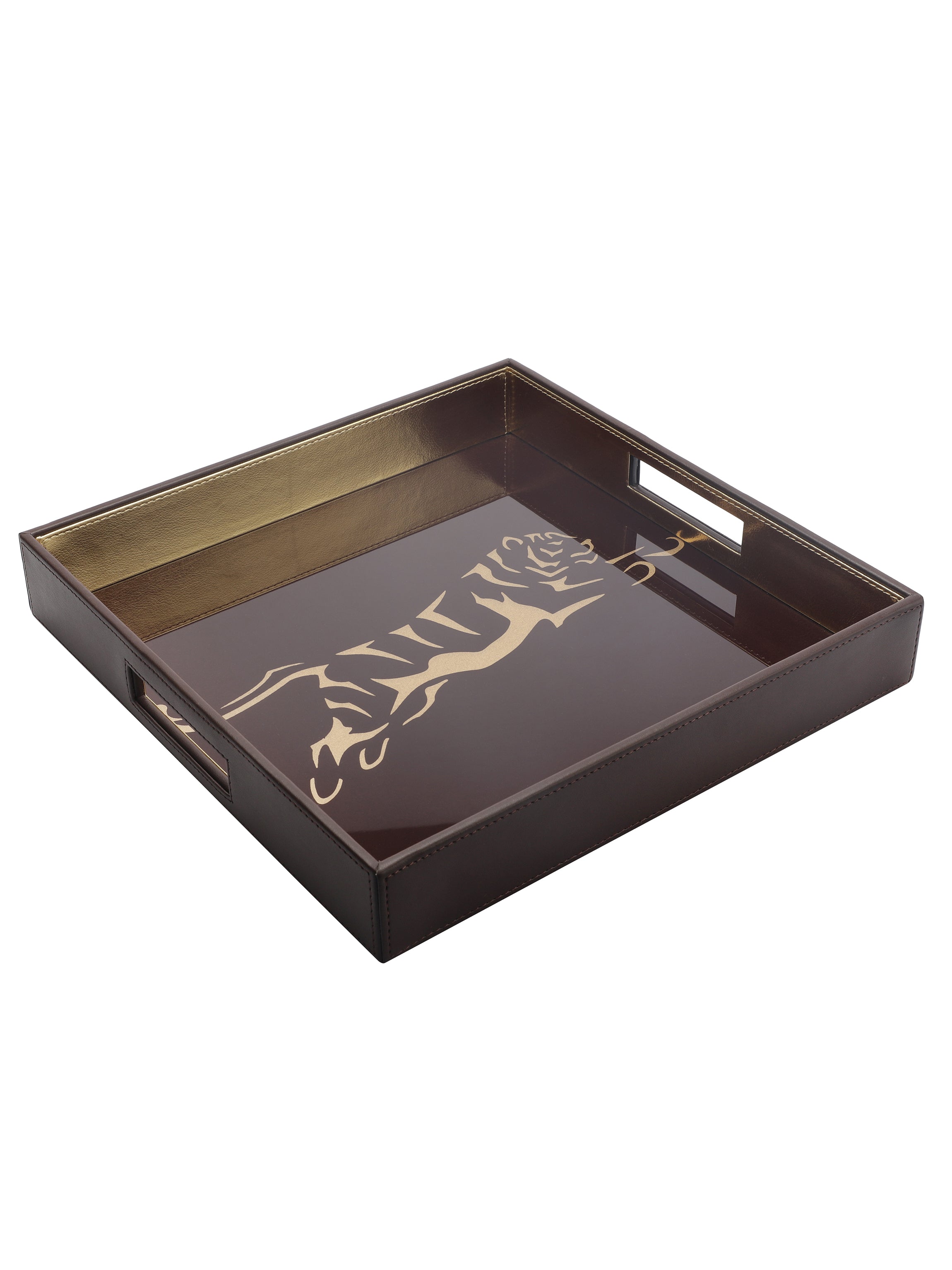 Phoenix Tiger Brown & Gold Square Tray