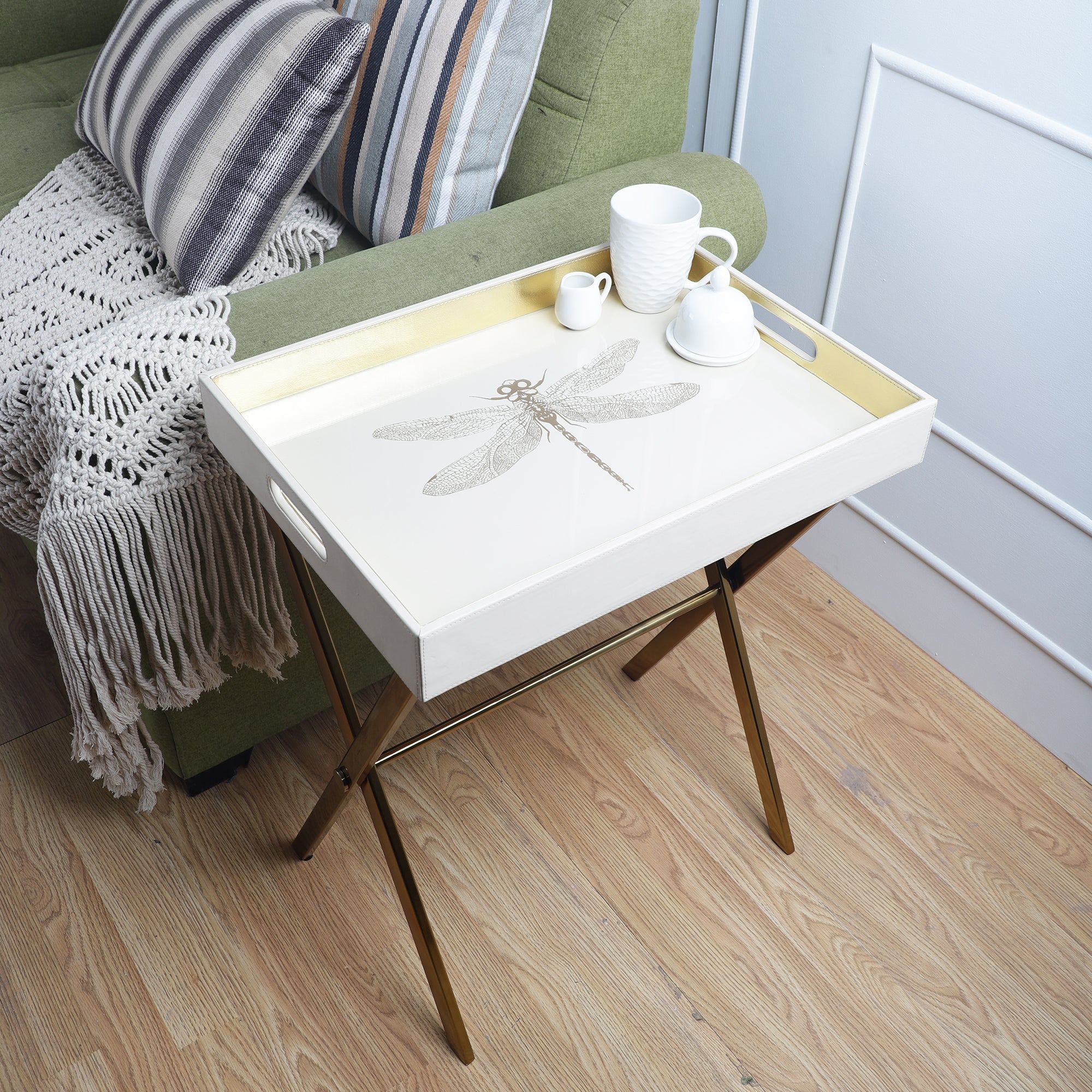 Azalea Dragonfly Gold Butler Tray Table