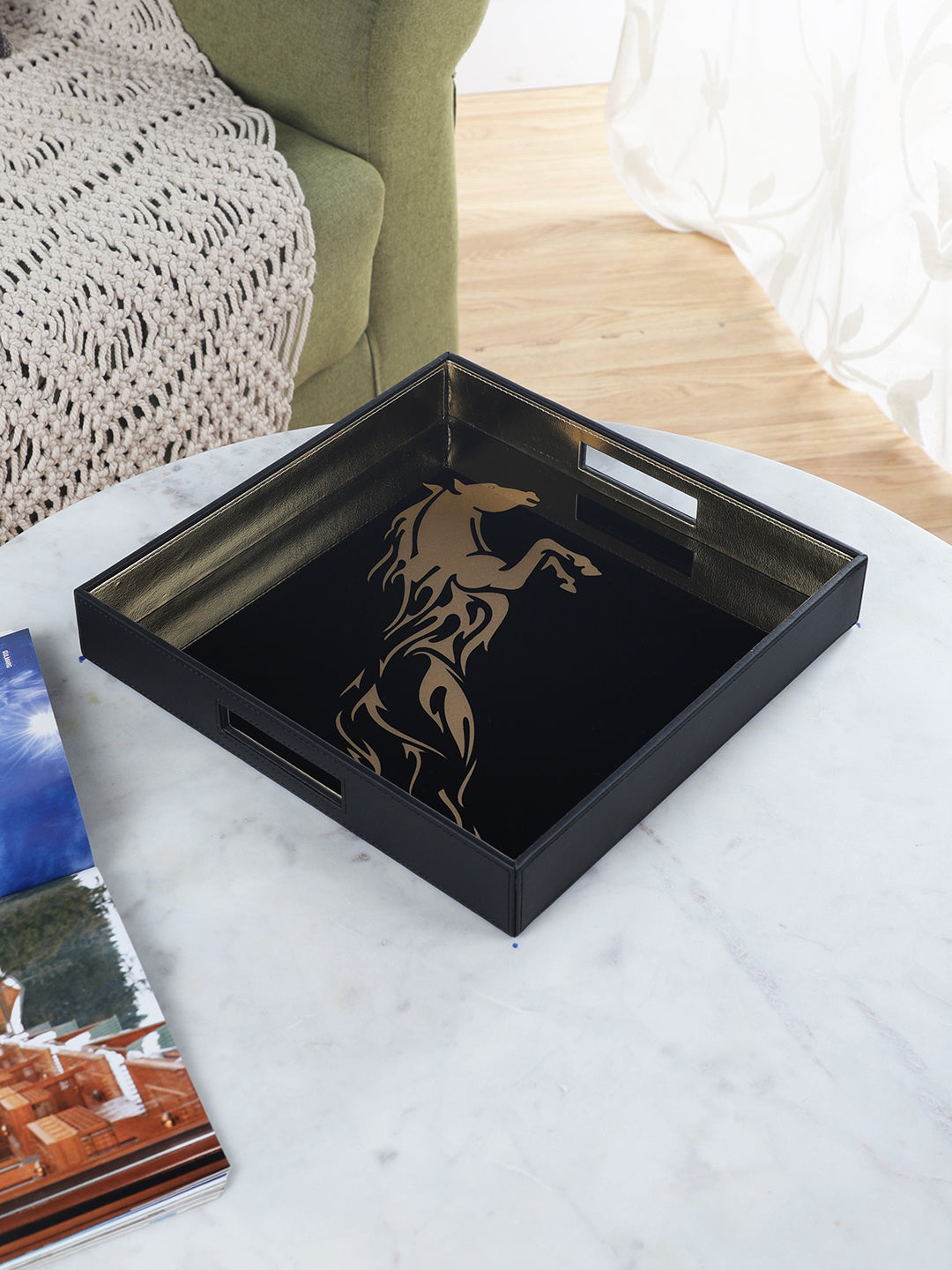 Jackson Horse Black & Gold Square Tray