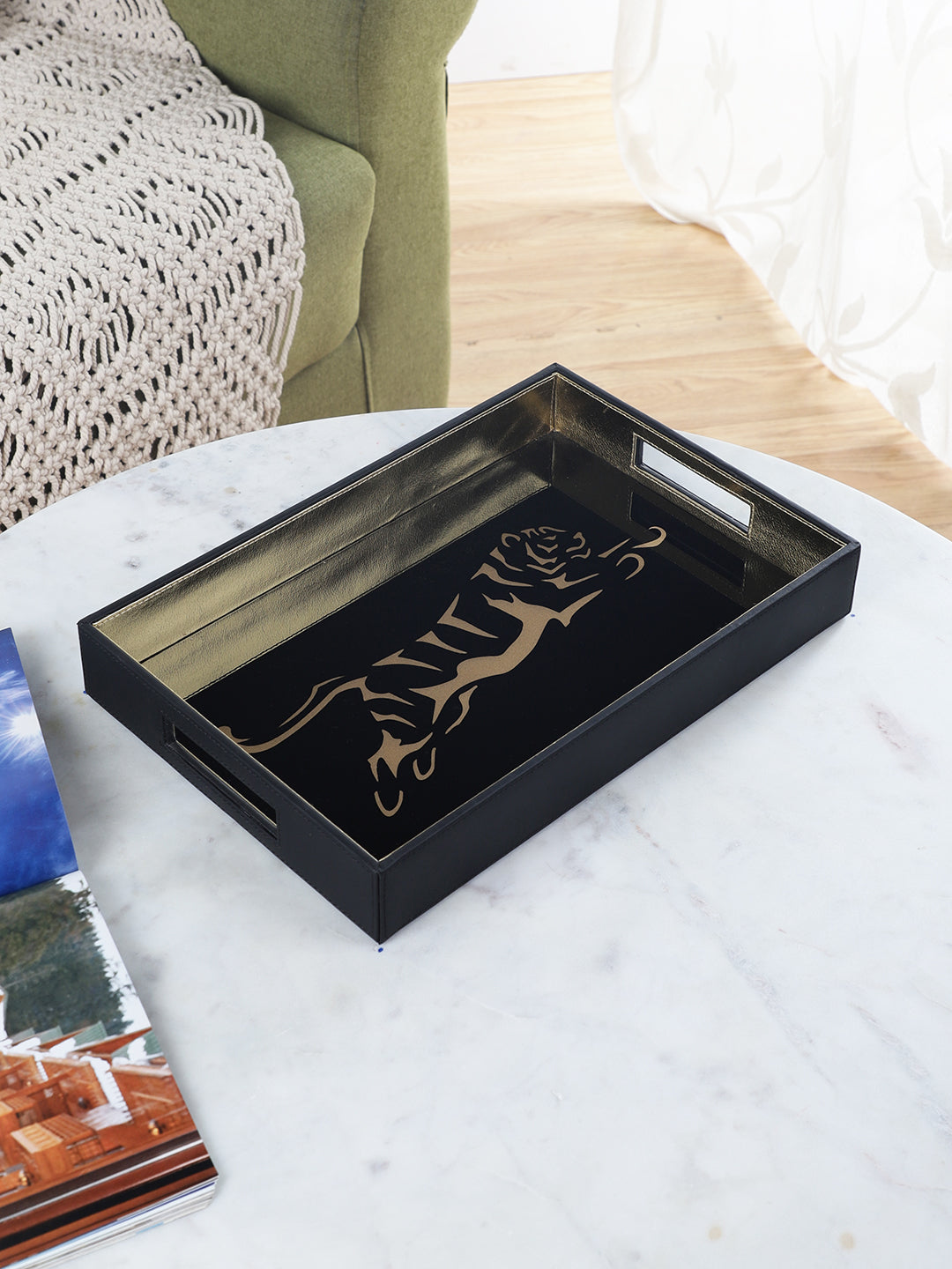 Phoenix Tiger Black & Gold Rectangle Tray