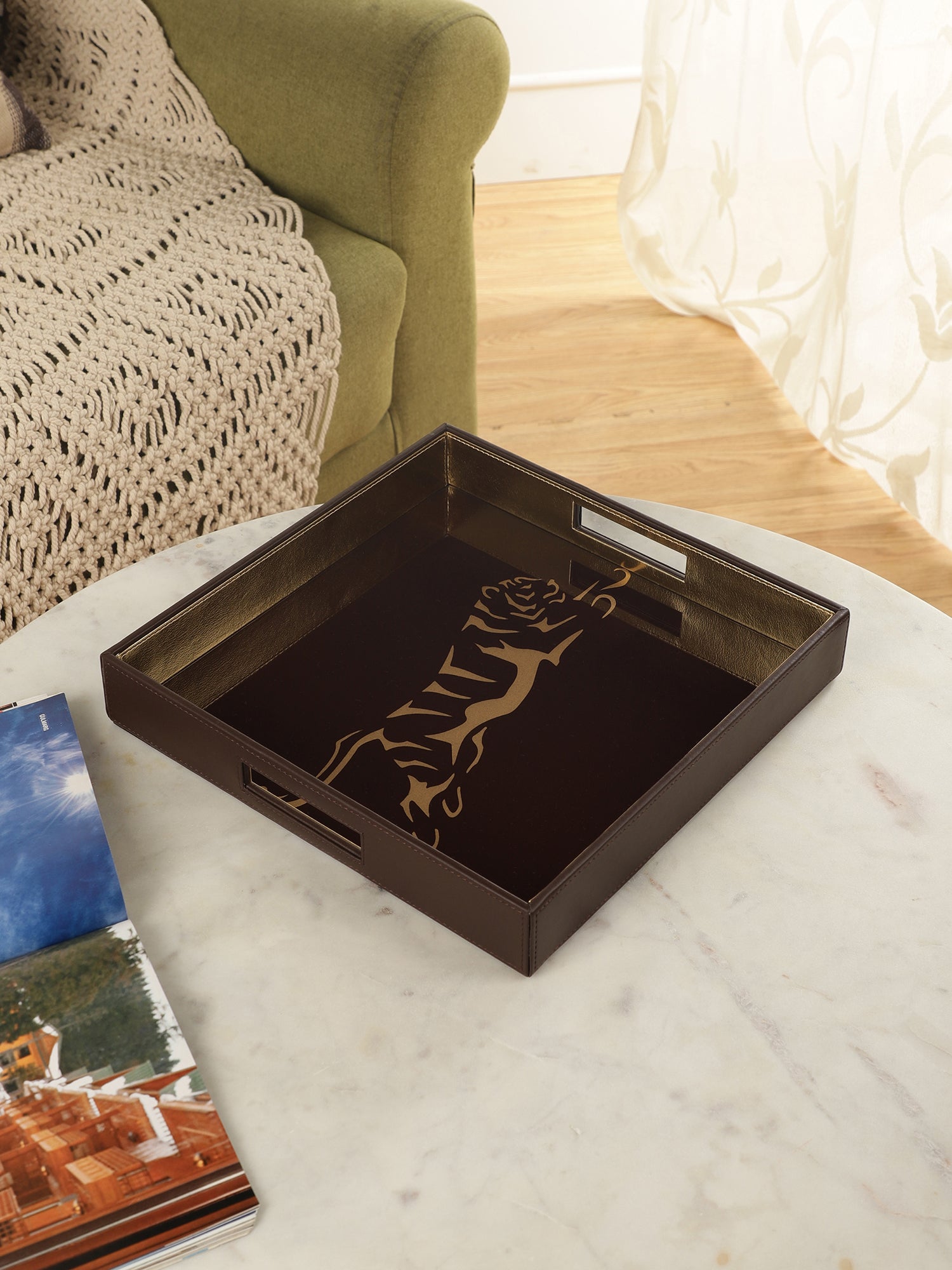 Phoenix Tiger Brown & Gold Square Tray