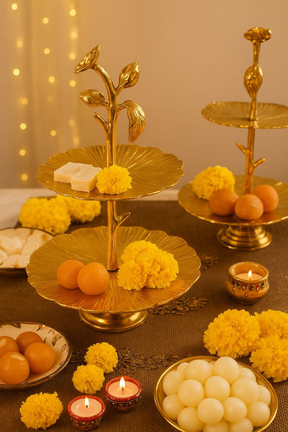Rivaya Gold Two Tier Round Floral Platter