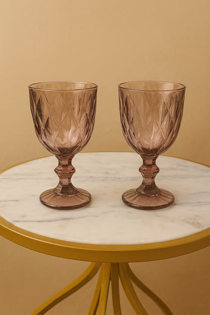 Vintage Rose Diamond Cut Goblets