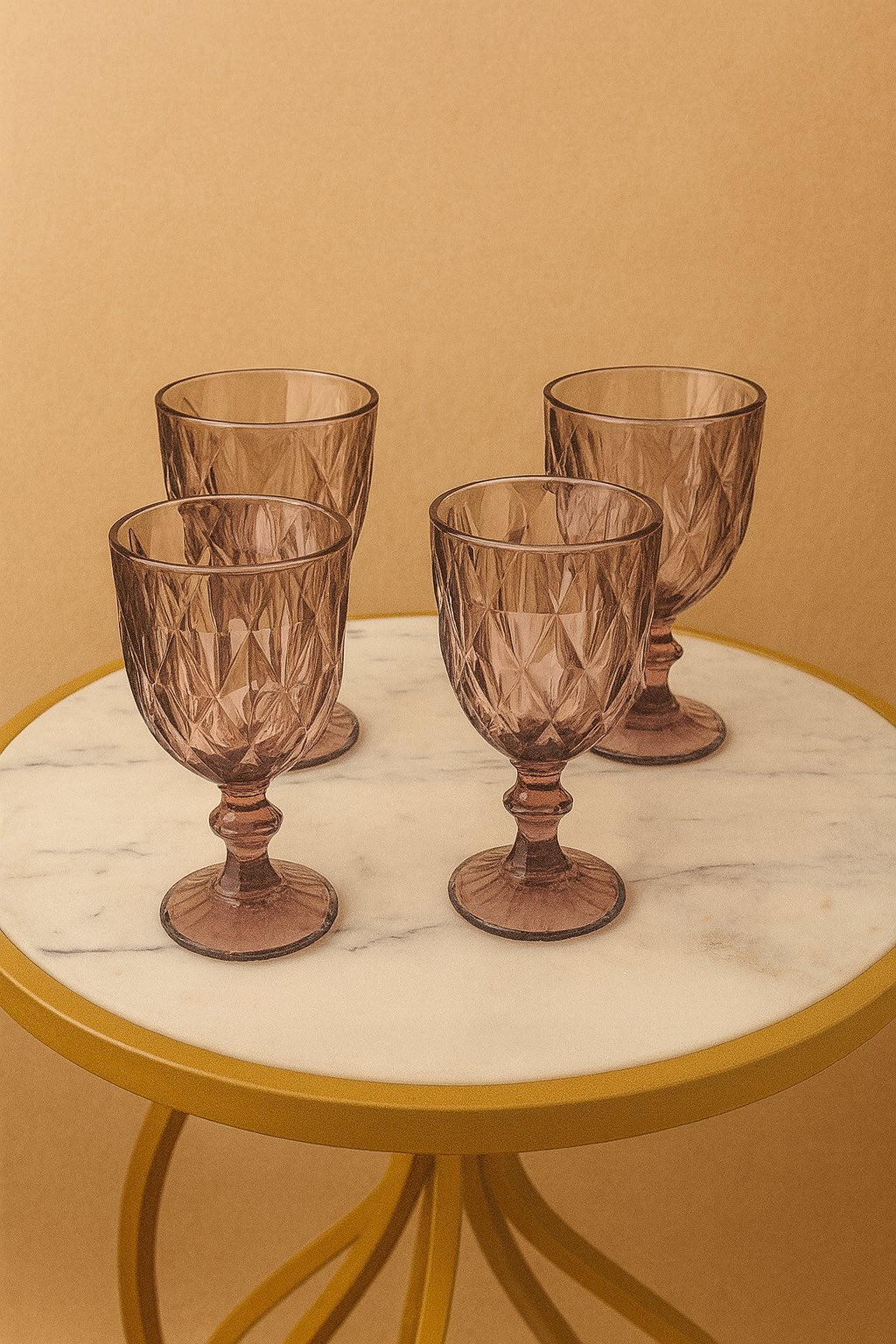 Vintage Rose Diamond Cut Goblets