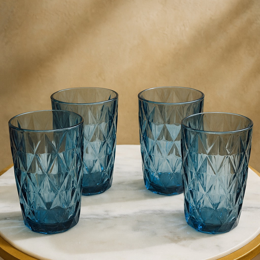 Sapphire Diamond Cut Drinking Glass