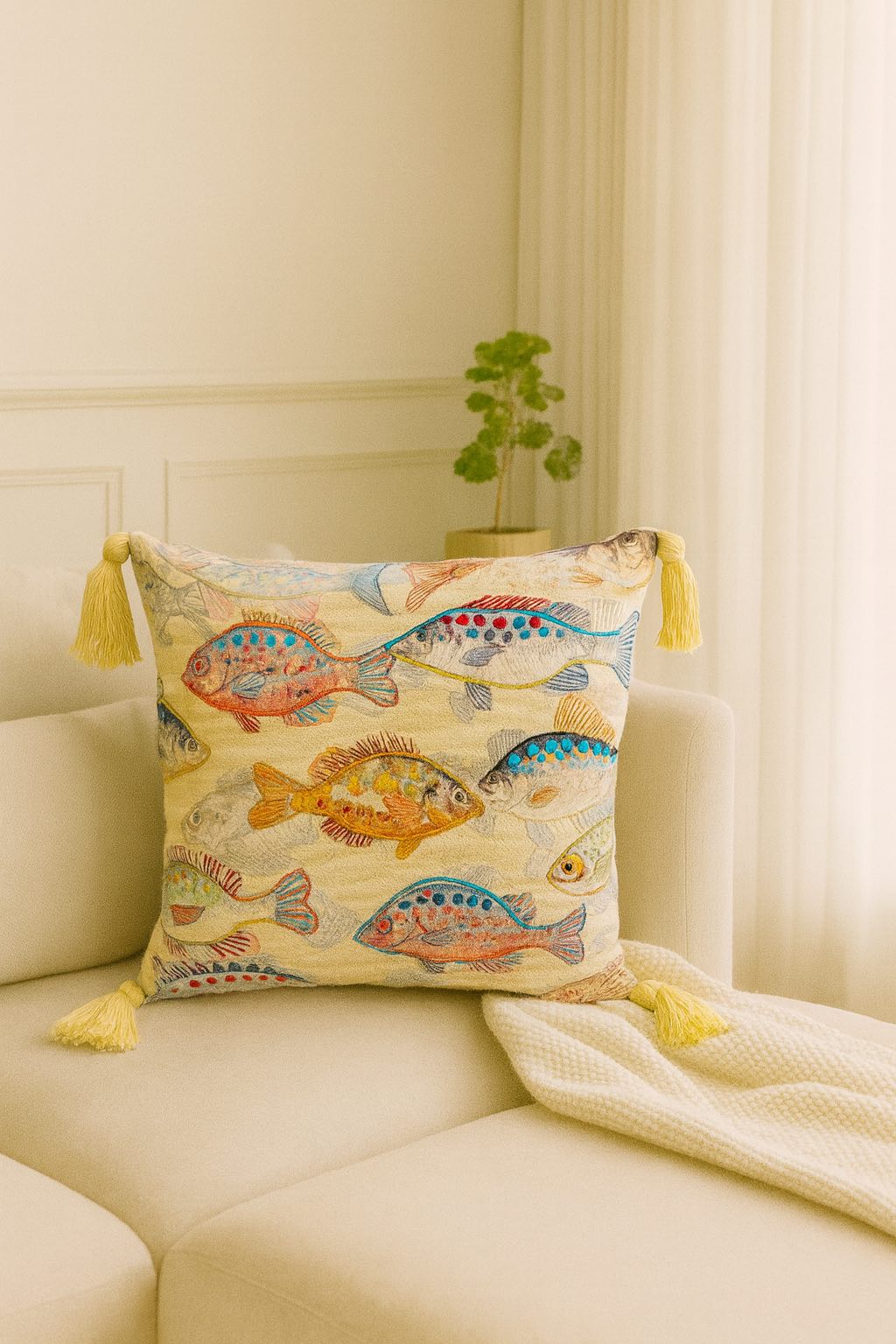 Coastal Tale Embroidered Cushion w/Filler