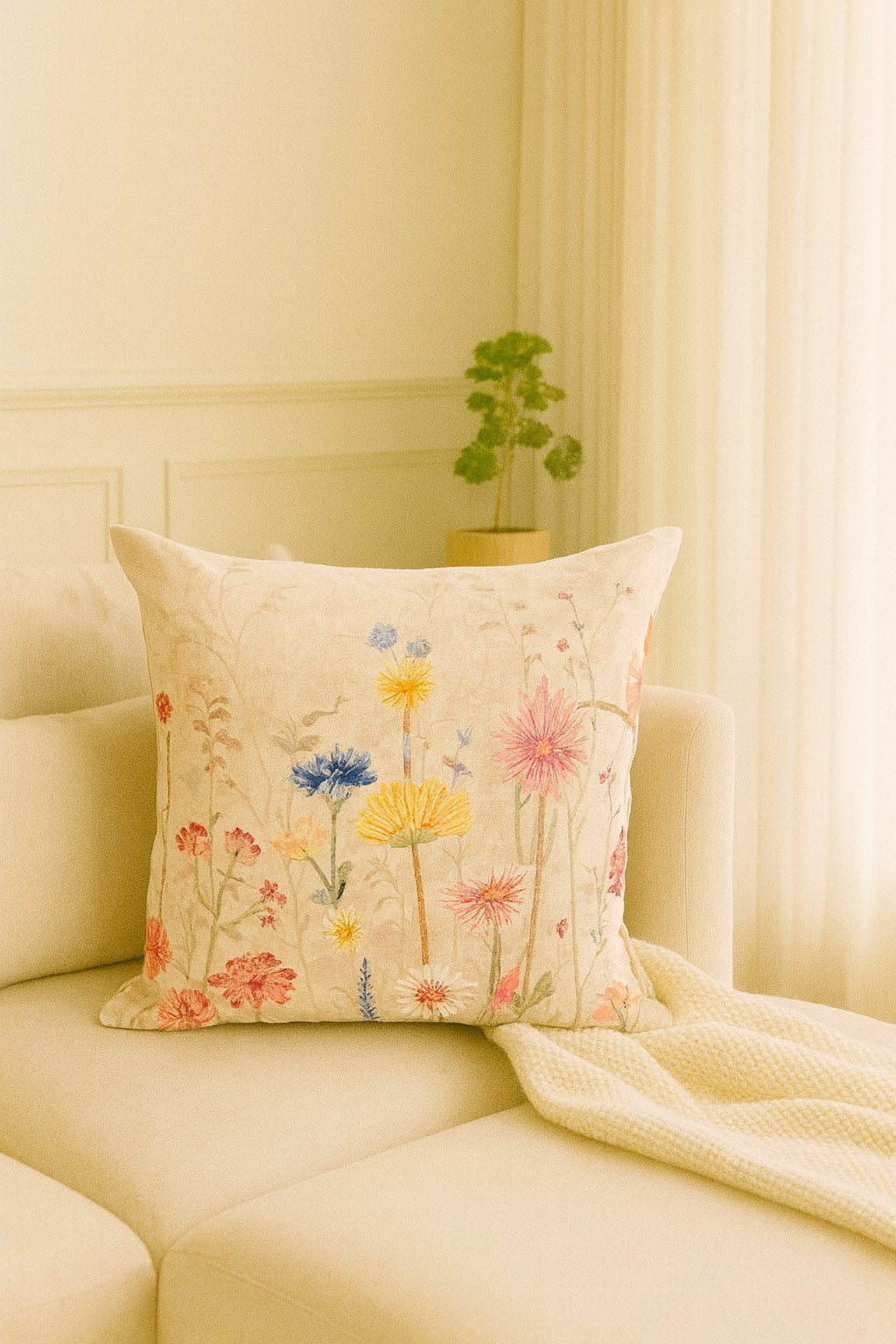 Morning Bloom Embroidered Cushion w/Filler