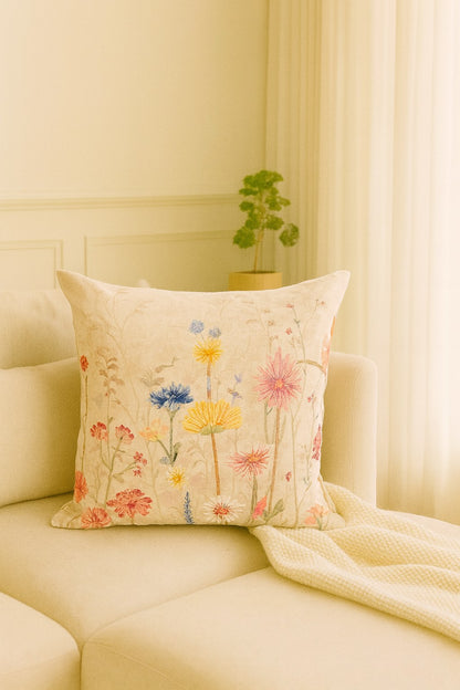 Morning Bloom Embroidered Cushion w/Filler