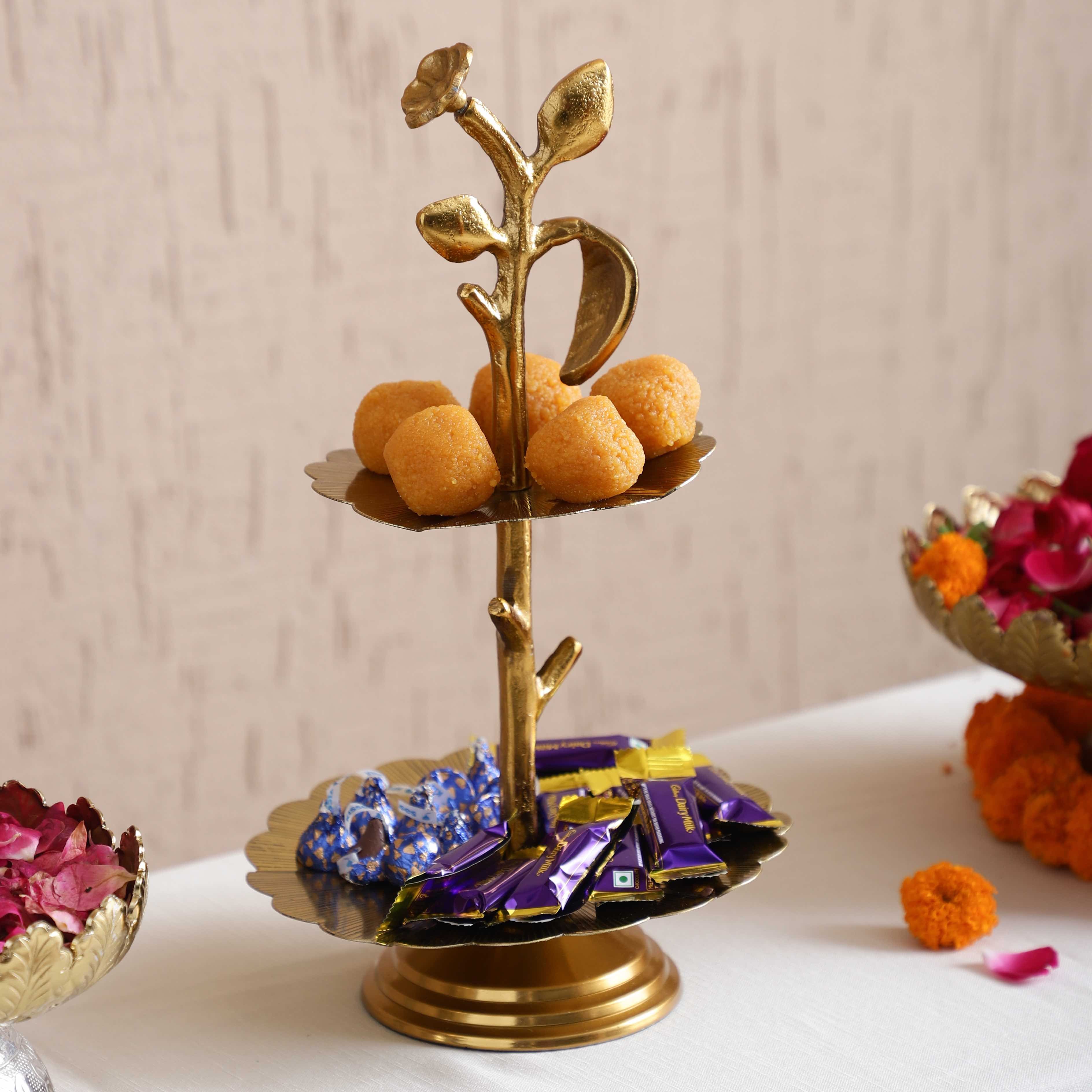 Rivaya Gold Two Tier Round Floral Platter