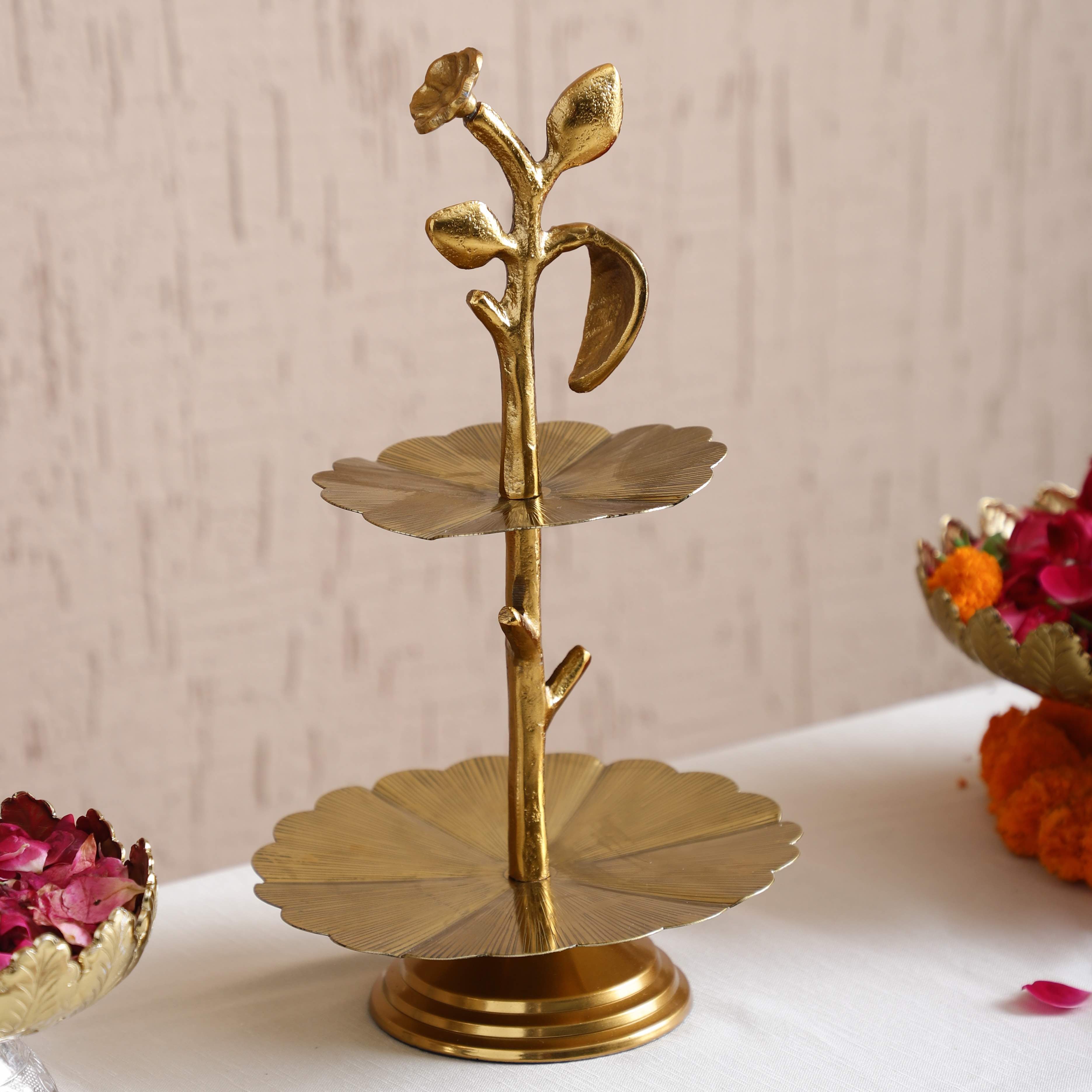 Rivaya Gold Two Tier Round Floral Platter