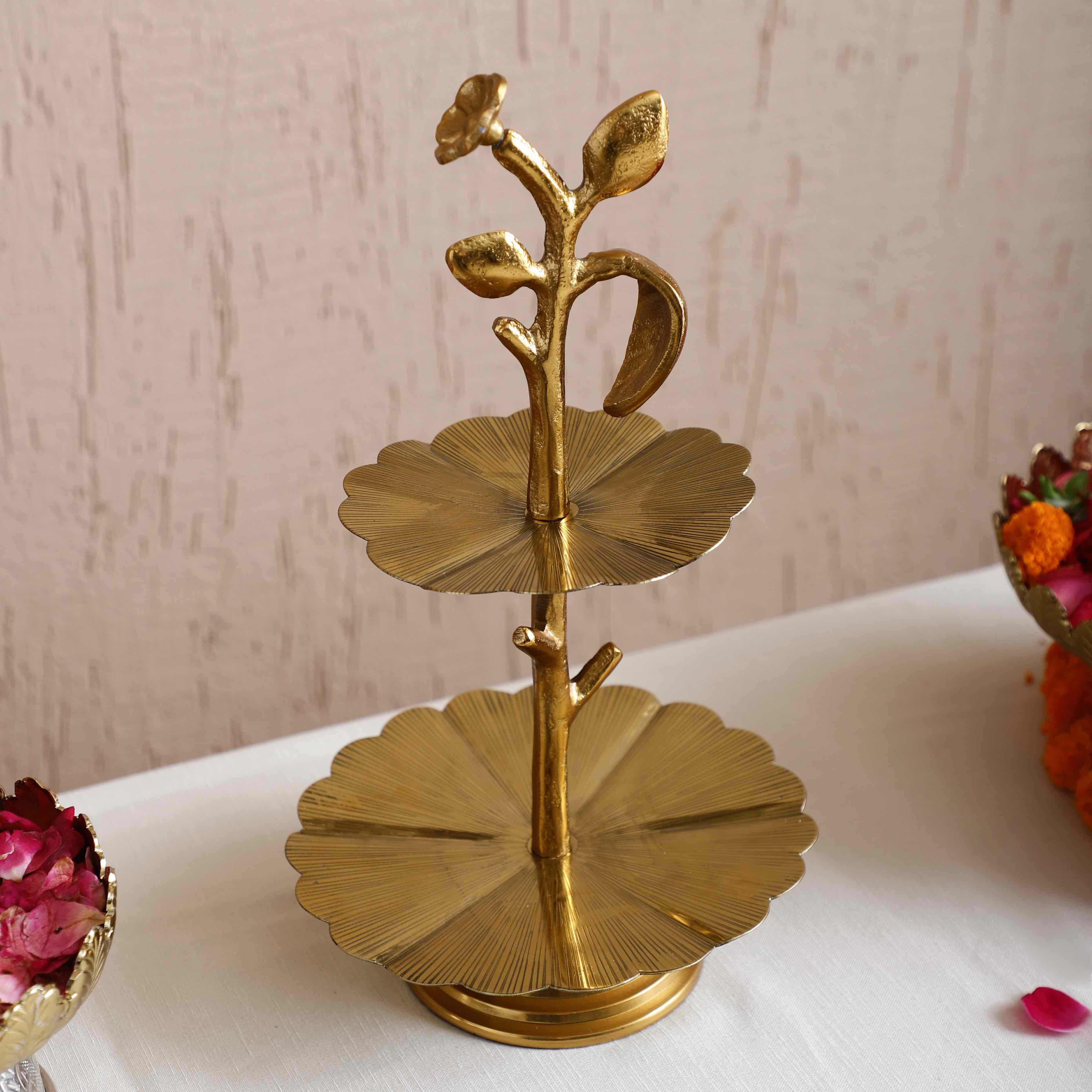 Rivaya Gold Two Tier Round Floral Platter
