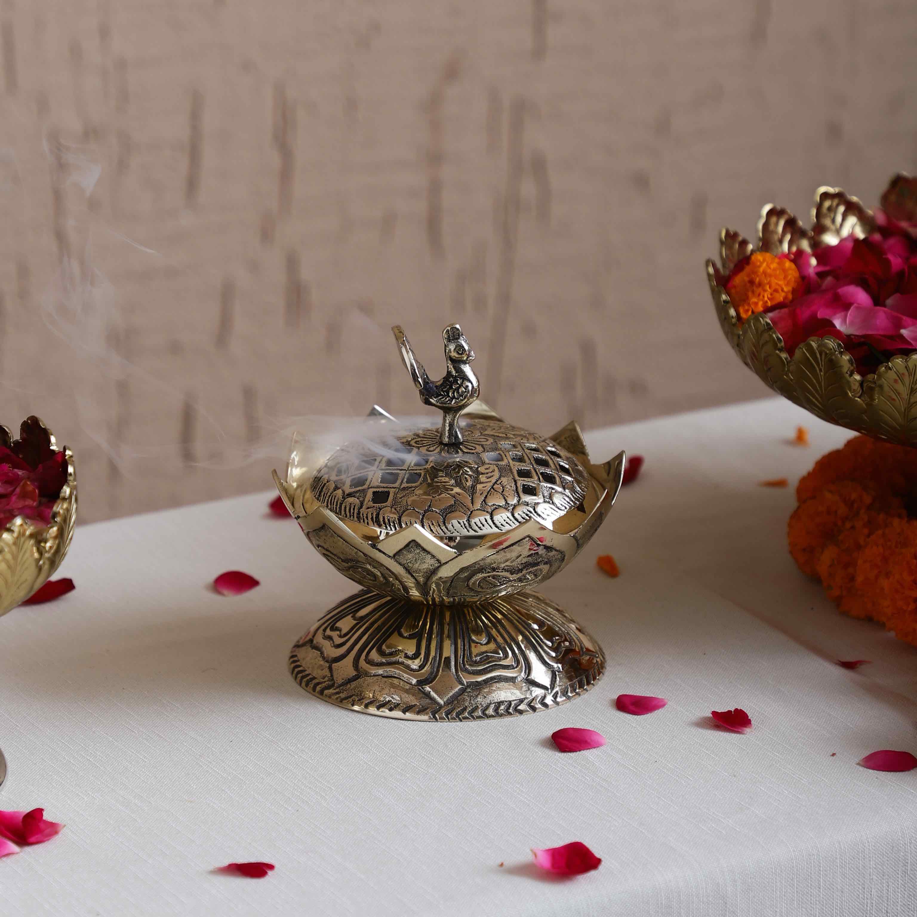 Sammsara Lotus Base Parrot Incense Burner (Dhoop Dani) w/Dhoop Cones