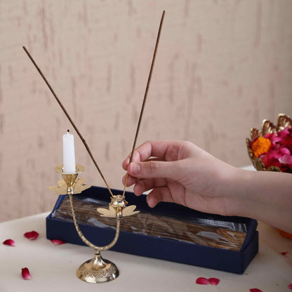 Sammsara Brass Dual Lotus Holder Gift Set with Incense Sticks