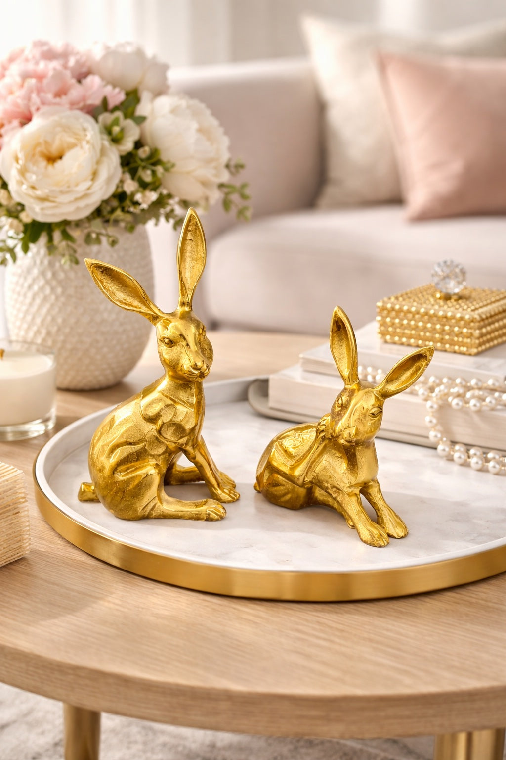 Luxury Gold Rabbit Showpiece – Set of 2