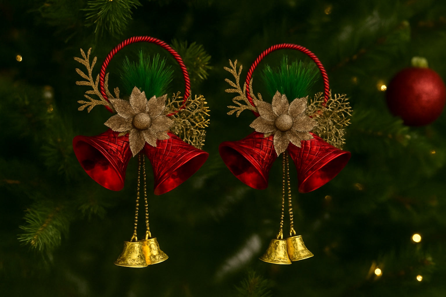 Noel Red & Gold Bell Ornaments Set of 2