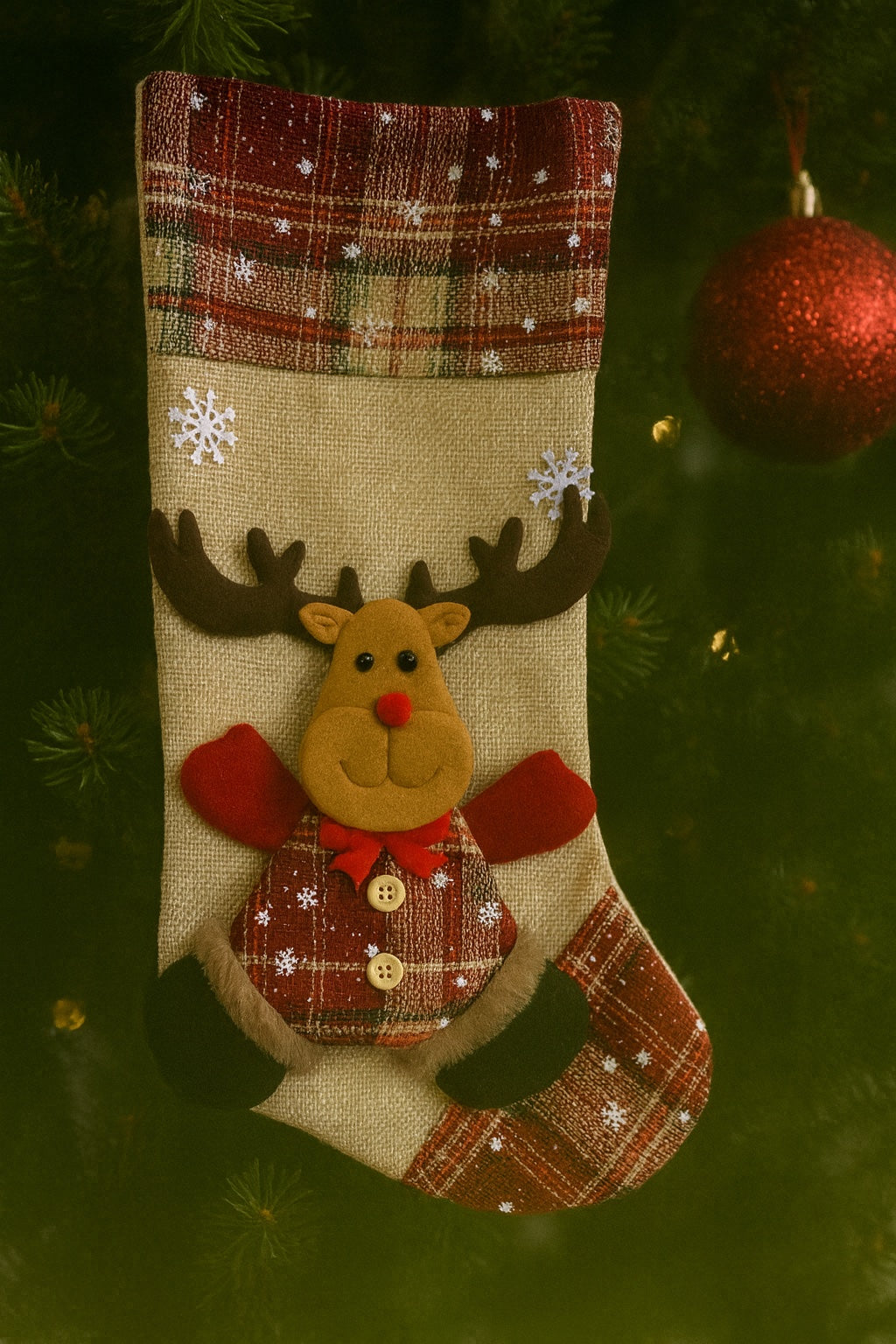 Plaid Reindeer Christmas Stocking
