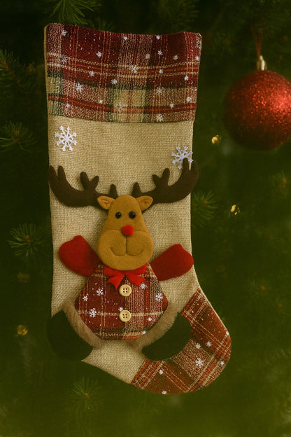 Plaid Reindeer Christmas Stocking