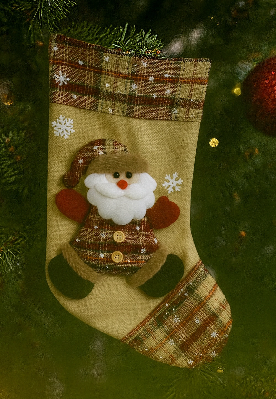 Plaid Santa Christmas Stocking