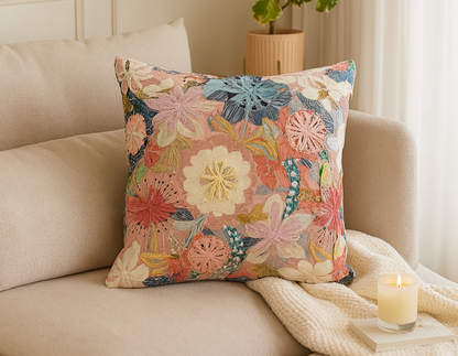 Blush Garden Embroidered Cushion w/Filler