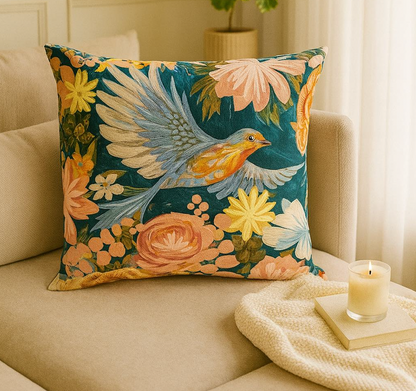 Azure Flight Embroidered Cushion w/Filler