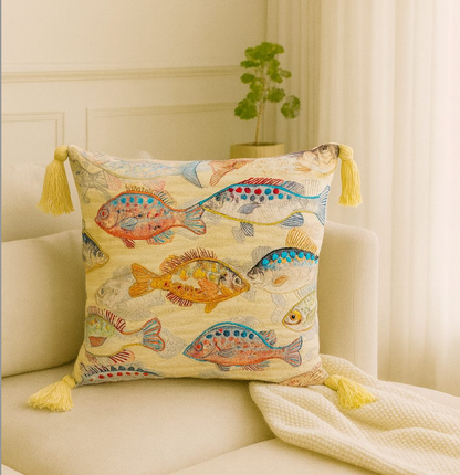 Coastal Tale Embroidered Cushion w/Filler