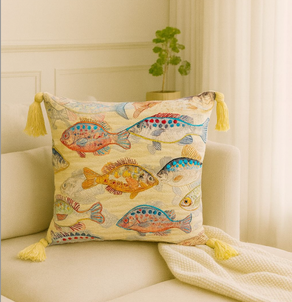 Coastal Tale Embroidered Cushion w/Filler
